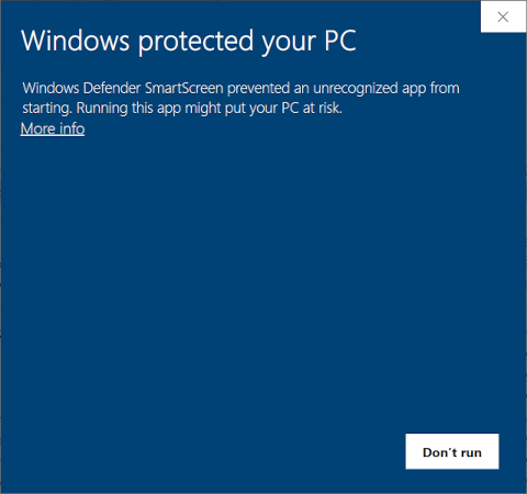 Windows smartscreen preventing executable to open